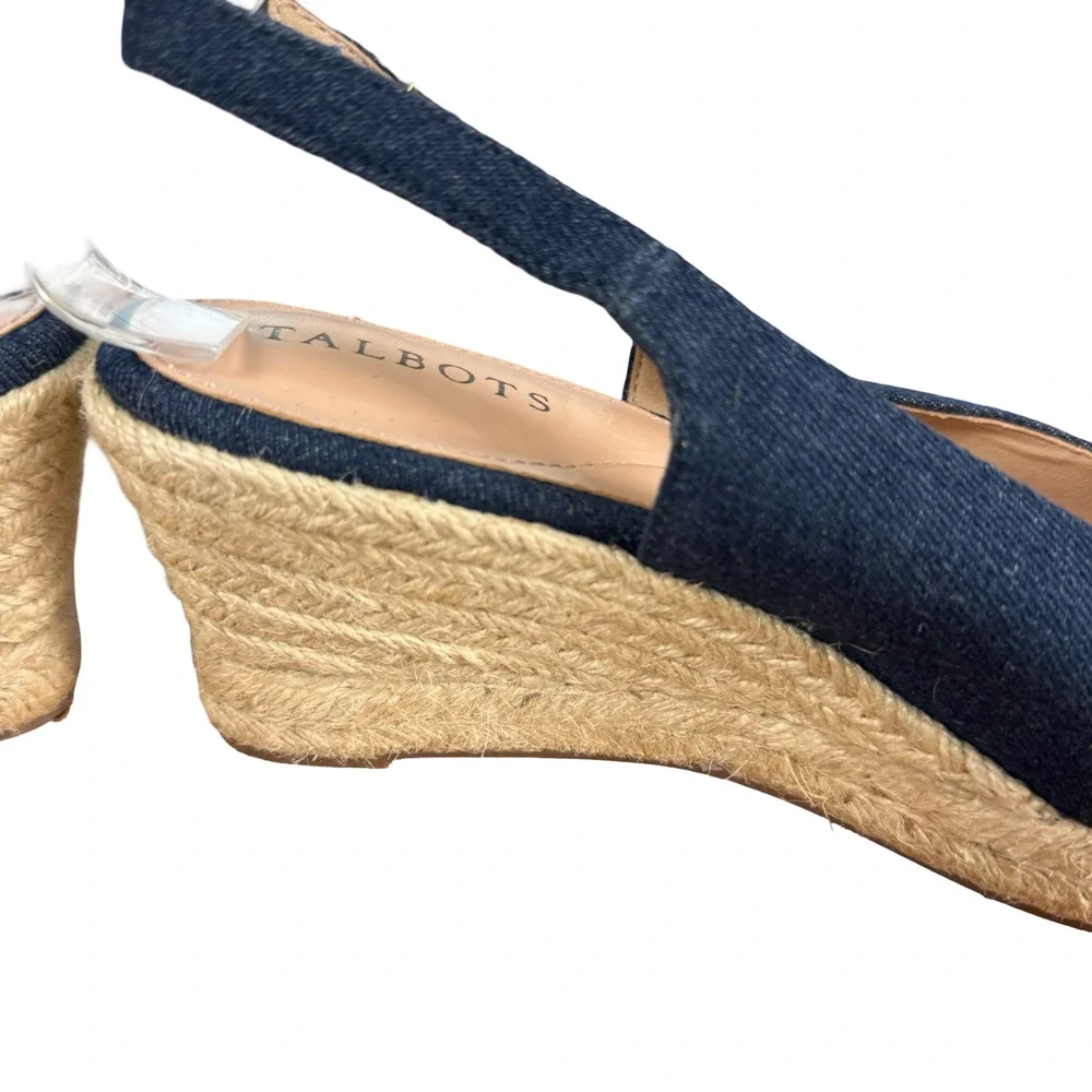 Talbots Vivi Slingback Denim Espadrille Wedge Point Toe Heels Shoes Blue sz 7 M